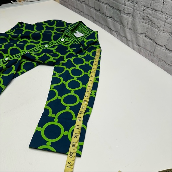 Gretchen Scott Designs Lime and Navy Patterned Blouse Sz M - Picture 9 of 10